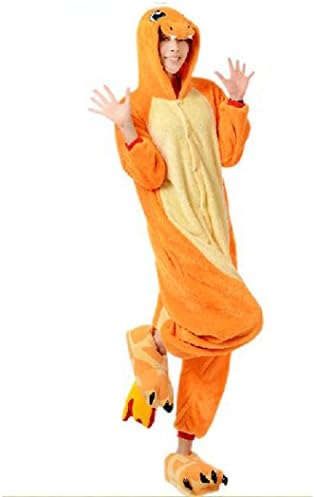 New Neutral Winter Flannel Pajamas Lovely Fiery Dragon Cartoon Animal Lovers One-piece Pajamas (M)