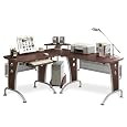 Modern L-Shaped Computer Workstation - Mahogany