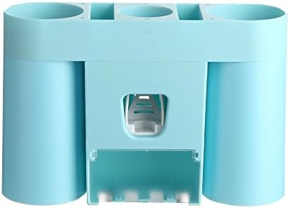 Automatic Toothpaste Dispenser,Amyway Hands Free Dust-proof Toothpaste Squeezer and Toilet Brush/Toothbrush Holder Set (Blue)