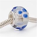 Murano Style Glass Lampwork Bead Fits Pandora Clear With Blue Flower 14mm (1)