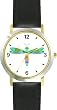Multicolored No.3 Dragonfly or Dragon Fly - JP - WATCHBUDDY&reg; DELUXE TWO-TONE THEME WATCH - Arabic Numbers - Black Leather Strap-Size-Children's Size-Small ( Boy's Size & Girl's Size )