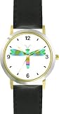 Multicolored No.3 Dragonfly or Dragon Fly - JP - WATCHBUDDY&reg; DELUXE TWO-TONE THEME WATCH - Arabic Numbers - Black Leather Strap-Size-Children's Size-Small ( Boy's Size & Girl's Size )