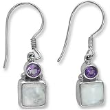 Sterling Silver Rainbow Moonstone & Amethyst Dangle Earrings by Sajen