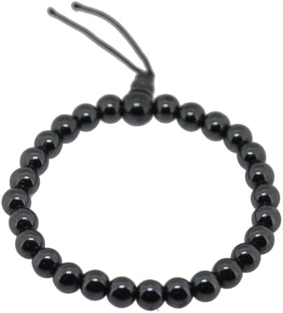 Simulated Magnetic Hematite Anklet with Guru Bead, 9.5 Inches