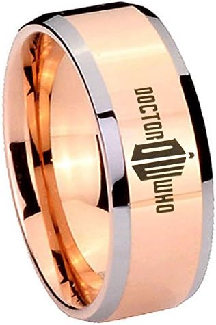 5MM Tungsten Carbide Dr Who Doctor Time Design Bad Wolf Rose Gold Silver Edges Engraved Ring Size 8