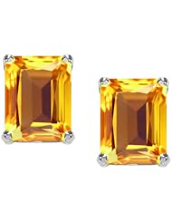 Tommaso Design (tm) 8x6mm Emerald Cut Genuine Citrine Earrings Studs in 14 kt White Gold