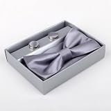 Gray soild Silk Pre-tied Bow tie, Cufflinks, Hanky Present Box Set DimGray groomsman gift BT2015 One Size DimGray