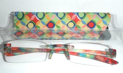 6 Pairs Foster Grant Magnivision Rimless Frameless Womens Reading Glasses w/Case Red or Purple (1.00, red/green rainbow)
