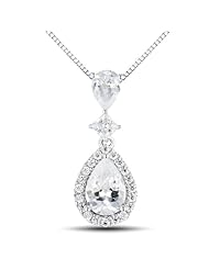 Sterling Silver Cubic Zirconia Pear Shape Pendant Necklace, 18"