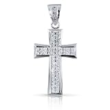 Bling Jewelry Men Sterling Silver Invisible Cut CZ Cross Pendant