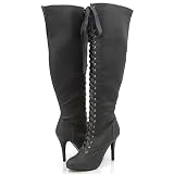 Grey Stiletto Lace up Thigh High Boot