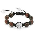 IMAGE OF Red Sandalwood Silver Plated Swarovski Crystal Shamballa Inspired Bracelet