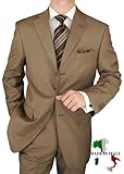 IMAGE OF Gino Valentino Made in Italy Wool / Silk Mens Suit 150's 3 Button Hand Made Canvas Front Jacket Plus Flat Front Pants Custom Working Buttonholes Business Suit Dark Taupe