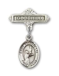 Sterling Silver Baby Badge with St. Bernadette Charm and Godchild Badge Pin