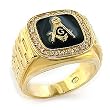 Masonic Ring - Black Background - CZ Crystal - Sizes 8-13