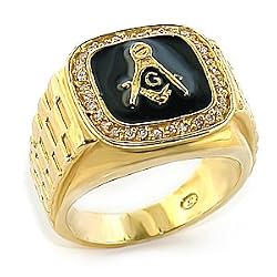 Masonic Ring - Black Background - CZ Crystal - Sizes 8-13