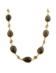 14 Karat Yellow Gold Faceted Smokey Quartz & Citrine Necklace (17 Inch)