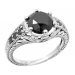 2.00ct Fancy-Black Diamond Ring Antique Style 14k White Gold