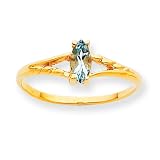 10k Polished Geniune Aquamarine Birthstone Ring