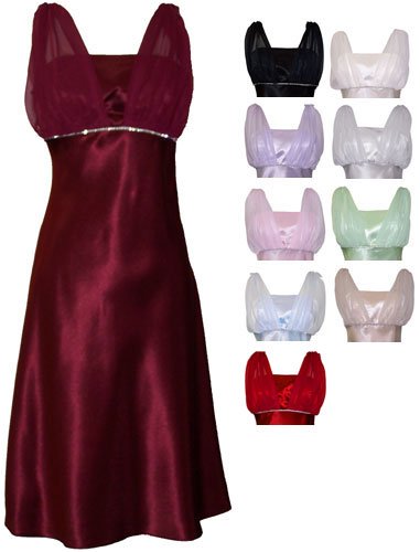 Satin Chiffon Prom Dress Gown Crystals Knee-Length