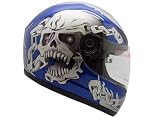 BLUE SKULL CHAIN FULL FACE MOTORCYCLE STREET HELMET(&HY-901-Blue/Silver-SkullChain) (Extra Large)