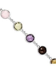 Sterling Silver 8in. Amethyst & Sky BT & Multi-color Quartz Bracelet