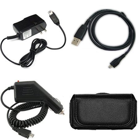 Motorola Atrix 4G MB860 Combo Rapid Car Charger + Home Wall Charger + USB Data Charge Sync Cable + Black Horizontal Leather Pouch for Motorola Atrix 4G MB860