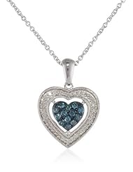 Sterling Silver Blue and White Diamond Heart Pendant Necklace (1/4 cttw, I-J Color, I2-I3 Clarity), 18"