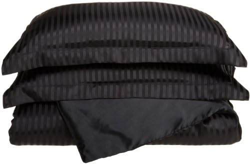 Soft Silky SATiN 3-Piece STRIPE DUVET COVER SET , Many Size and Colors Available , KING , Black