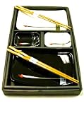 Japanese 4 Pc Sushi & Wasabi Plate Set with Chopsticks