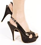 High Heels Plateau Sandalette im Italy-Style 14 cm schwarz