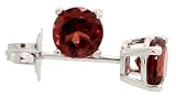 January Birthstone 14K White Gold Basket Set Stud Earrings, w/ 1/4 carat Size (4 mm) Brilliant Cut Natural Garnet