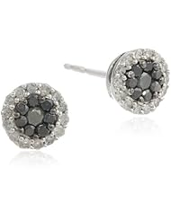10K White Gold Stud Plus Black and White Diamond Earrings 1/4 Cttw