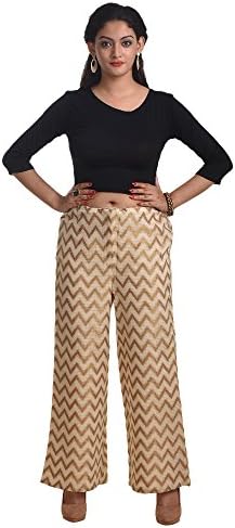 Chidiyaa Women's Banarasi Chanderi Brocade Plazzo In Ikat Design XL Gold