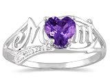 Amethyst and Diamond MOM Heart Ring in .925 Sterling Silver