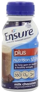 Ensure Plus Complete Balanced Nutrition Drink, Ready to Use, Milk Chocolate Shake, 24-8 Fluid Ounce Bottles