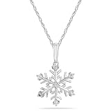 10k White Gold Diamond Snowflake Pendant (1/10 cttw, I-J Color, I2-I3 Clarity), 18