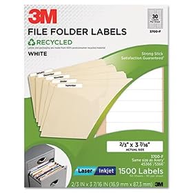 3M 3700F - Permanent Adhesive White Recycled Mailing Labels, 2/3 x 3-7/16, 1500/Pack-MMM3700F