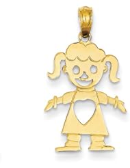 14k Yellow Gold Girl with Cut-Out Heart Pendant. Metal Wt- 0.95g