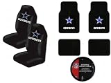 A Set of 4 Universal Fit NFL Plush Carpet Floor Mats, A Set of 2 Universal Fit Seat Covers and 1 Steering Wheel Cover - Dallas Cowboys