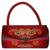 41OUSEejpdL._SL160_ - A Beautiful Style Real Leather Handbag, Circular Tube Shaped, Butterfly & Flower, Burgundy - leather-clutch-purse