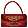 A Beautiful Style Real Leather Handbag, Circular Tube Shaped, Butterfly & Flower, Burgundy