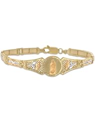 14K Tri-Color Solid Gold Ladies Bracelet With Lady Guadalupe 15.0mm Wide
