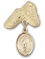 Gold Filled Baby Badge with St. Gregory the Great Charm and Baby Boots Pin