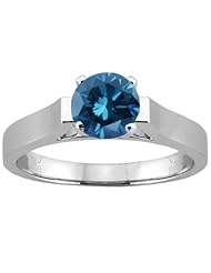 0.80 Ct Round Blue SI1/SI2 Diamond 18K White Gold Solitaire Ring