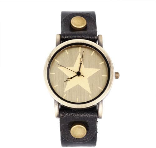 HKB Simple retro leather wrist watches for men and women-Black