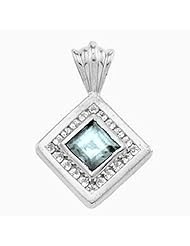 14K Yellow Gold Princess Cut Sky Blue Topaz and Diamond Pendant -- LIFETIME WARRANTY