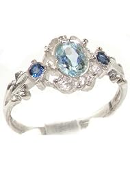 VINTAGE design 925 Solid Sterling Silver Natural Aquamarine & Sapphire Ring - Finger Sizes 4 to 12 Available
