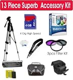 13 Piece Superb Accessory Kit with Corel MediaOne Plus Software + 4 GB Memory Card + Deluxe Padded Camera Case + 50Aluminum Tripod + Tripod Carrying Case + Deluxe Camera Shoulder Strap + Universal Screen Protectors + 5 Piece Celltime Maintenance Kit + 110/220 Adapter for Canon EOS Rebel XSi, XS, XTi, XT, T1i, 5D, 40D & 50D