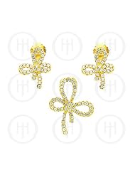 Sterling Silver -Micro Pave Bow Earrings Pendant Set (PS-1026-Y)